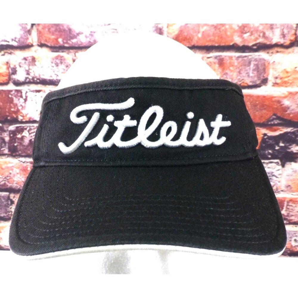 Titleist FootJoy Black Golf Visor Adjustable Strap Pro V1 Logo Embroidered Cotto